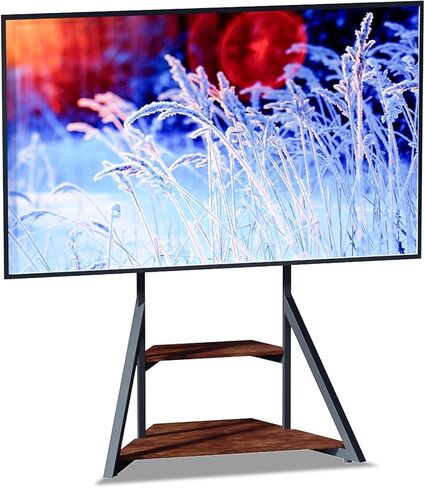 TV Stand with Mount, for 65 to 100 inch Large LCD/LED Flat Curved Screen Adjustable Heights Bracket Heavy Duty 2 Wooden Shelves Base VESA 800x600mm Max.Load Bearing 100kg in Saudi Arabia