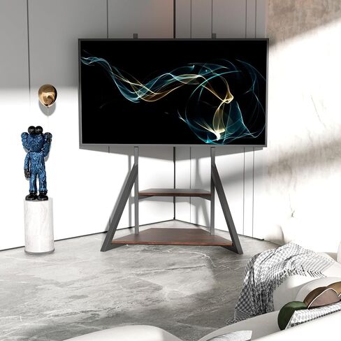 TV Stand with Mount, for 65 to 100 inch Large LCD/LED Flat Curved Screen Adjustable Heights Bracket Heavy Duty 2 Wooden Shelves Base VESA 800x600mm Max.Load Bearing 100kg in Saudi Arabia