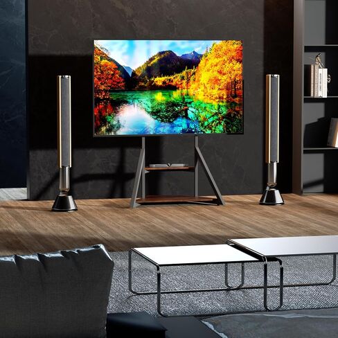 TV Stand with Mount, for 65 to 100 inch Large LCD/LED Flat Curved Screen Adjustable Heights Bracket Heavy Duty 2 Wooden Shelves Base VESA 800x600mm Max.Load Bearing 100kg in Saudi Arabia