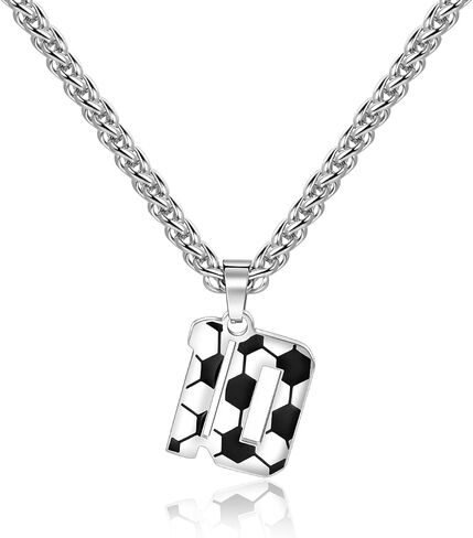 Lantine Football Number Necklace for Boys No. 1-100 Number Pendant Stainless Steel Number Chain 55 mm Chain Football Gifts for Boys and Girls in Saudi Arabia