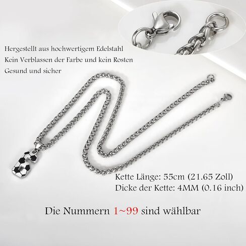 Lantine Football Number Necklace for Boys No. 1-100 Number Pendant Stainless Steel Number Chain 55 mm Chain Football Gifts for Boys and Girls in Saudi Arabia