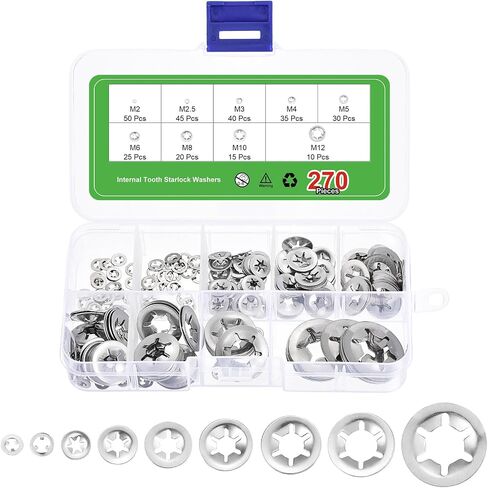 uxcell 270Pcs Internal Tooth Starlock Washers Assortment Kit, 304 Stainless Steel Tooth Locking Ring Washers Quick Speed Star Nut Locking Fastener, 9 Size, Silver in Saudi Arabia