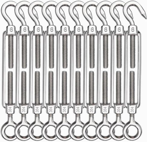 TooTaci 10Pcs M6 Hook and Eye Turnbuckle Heavy Duty, 304 Stainless Steel Turnbuckle Tensioner, Adjustable Turnbuckles for Cables Wire, Wire Rope Tension, Cable Railing, Shade Sail Hardware in Kuwait