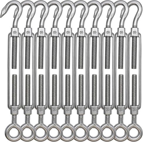 TooTaci 10Pcs M6 Hook and Eye Turnbuckle Heavy Duty, 304 Stainless Steel Turnbuckle Tensioner, Adjustable Turnbuckles for Cables Wire, Wire Rope Tension, Cable Railing, Shade Sail Hardware in Kuwait