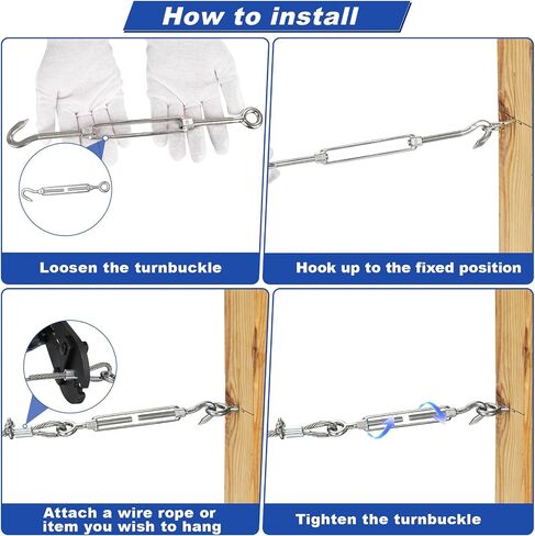 TooTaci 10Pcs M6 Hook and Eye Turnbuckle Heavy Duty, 304 Stainless Steel Turnbuckle Tensioner, Adjustable Turnbuckles for Cables Wire, Wire Rope Tension, Cable Railing, Shade Sail Hardware in Kuwait
