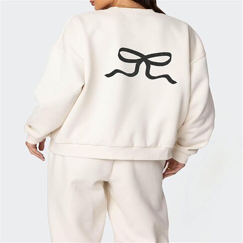 2 قطعة صالة مجموعات للنساء الخريف Sweatsuits القوس طباعة طويلة الأكمام طاقم الرقبة واسعة الساق Sweatpants مطابقة رياضية in Kuwait
