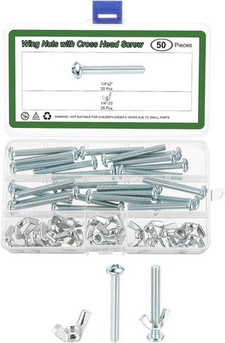 uxcell 25 Set Screw Bolts Kit with Wing Nut, Carbon Steel 1/4"-20 Hand Tighten Wing Nuts with 1/4"x2" Cross Head Screw for Machinery Electronic Equipment, White in Saudi Arabia