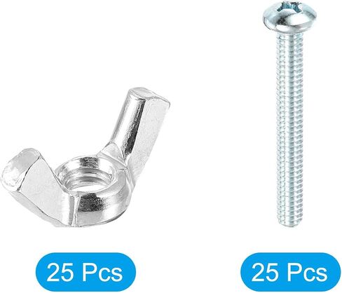 uxcell 25 Set Screw Bolts Kit with Wing Nut, Carbon Steel 1/4"-20 Hand Tighten Wing Nuts with 1/4"x2" Cross Head Screw for Machinery Electronic Equipment, White in Saudi Arabia