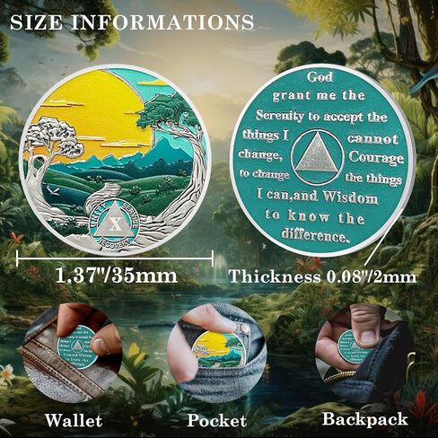 CHURYUML 12 عامًا من عملة الرصانة، طبيعة المناظر الطبيعية، رقاقة الرصانة، هدايا الرصانة للنساء والرجال، عملات AA، ميداليات التعافي، مدمنو الكحول المجهولون، هدايا التعافي من الإدمان، رمز التأكيد in Kuwait