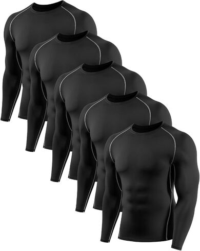 4,5,6 Pack Men's Compression Shirts Long Sleeve Rash Guard Workout Undershirt Base Layer Athletic Shirt in Saudi Arabia