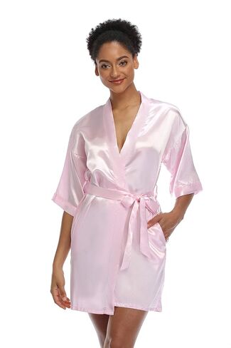 Women's Silky Robes Bridesmaid Stain Kimono Robe for Wedding Party Short Sleepwear Summer Bathrobes with Pockets in Saudi Arabia