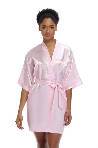 Women's Silky Robes Bridesmaid Stain Kimono Robe for Wedding Party Short Sleepwear Summer Bathrobes with Pockets in Saudi Arabia