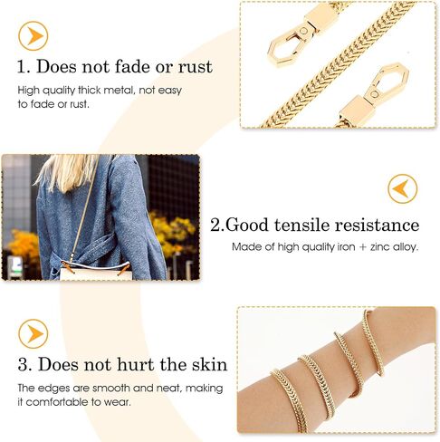 Jeffdad 47"/120cm Gold Purse Chain Strap, DIY Iron Flat Handbag Chain Strap with Metal Buckles For Women Bag Purse in Saudi Arabia