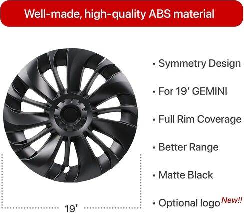 KAVANIC يناسب Tesla Model Y غطاء العجلة Hubcap 19 بوصة أسود غير لامع يدعم تصميم شعار التماثل (قطعة واحدة من الجانب 1) نمط Uberturbine 2020-2023 نموذج Y Gemini استبدال غطاء العجلة in Saudi Arabia