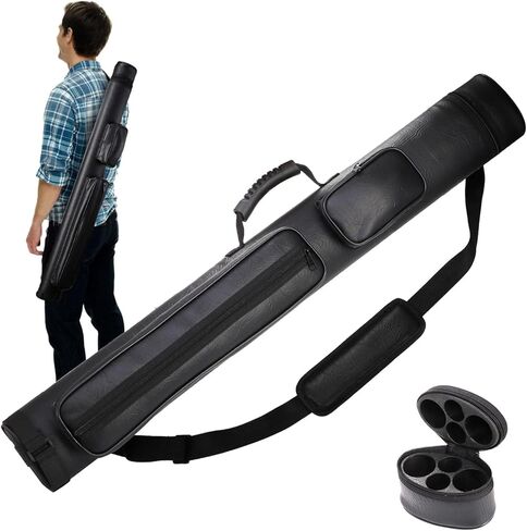 حقيبة عصا البلياردو 2 × 2، حقيبة عصا حمام السباحة من جلد البولي يوريثان تحمل ما يصل إلى 2 مؤخرة وعمودين حتى 58 بوصة، حقيبة عصا البلياردو مع أحزمة كتف، ملحقات البلياردو in Kuwait