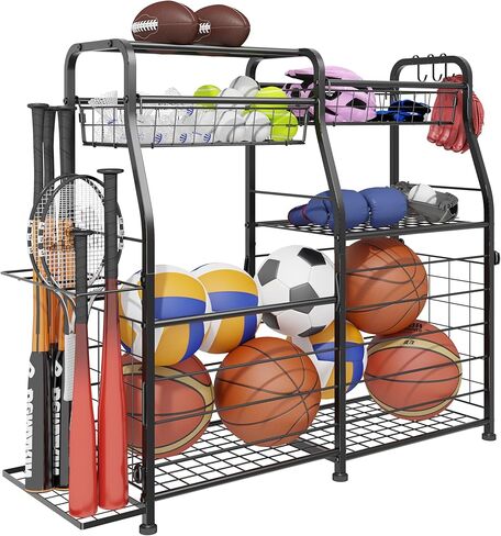 Garage Sports Equipment Organizer with Elastic Rope, Garage Ball Storage with Hooks, Garage Sports Organizer for Sports Gear, Garage Toy Storage, Ball Storage Rack for Garage in Saudi Arabia