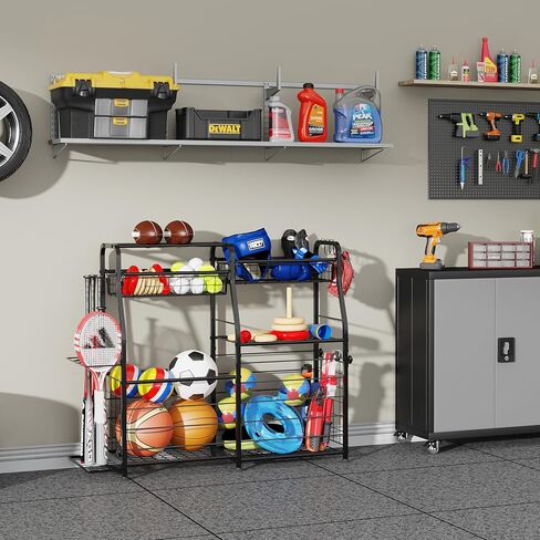 Garage Sports Equipment Organizer with Elastic Rope, Garage Ball Storage with Hooks, Garage Sports Organizer for Sports Gear, Garage Toy Storage, Ball Storage Rack for Garage in Saudi Arabia