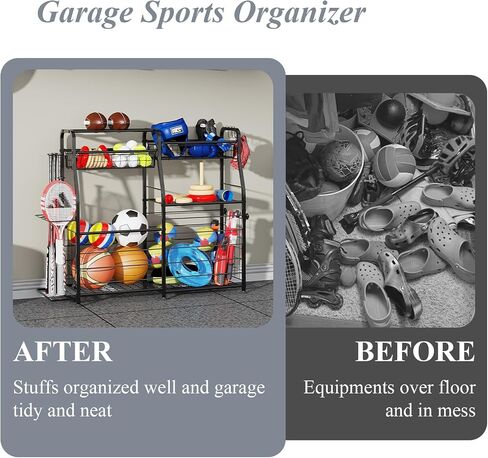 Garage Sports Equipment Organizer with Elastic Rope, Garage Ball Storage with Hooks, Garage Sports Organizer for Sports Gear, Garage Toy Storage, Ball Storage Rack for Garage in Saudi Arabia