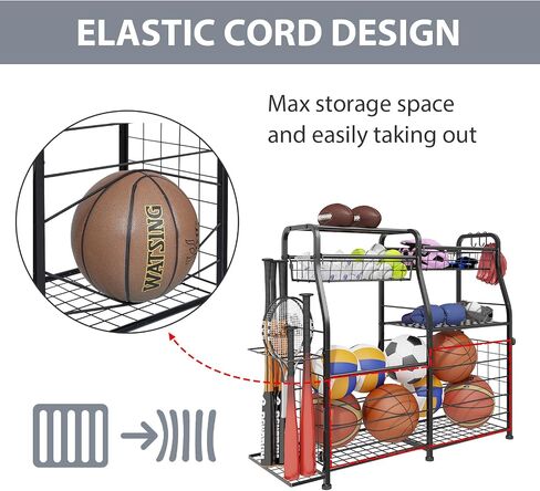 Garage Sports Equipment Organizer with Elastic Rope, Garage Ball Storage with Hooks, Garage Sports Organizer for Sports Gear, Garage Toy Storage, Ball Storage Rack for Garage in Saudi Arabia