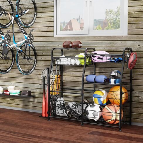 Garage Sports Equipment Organizer with Elastic Rope, Garage Ball Storage with Hooks, Garage Sports Organizer for Sports Gear, Garage Toy Storage, Ball Storage Rack for Garage in Saudi Arabia