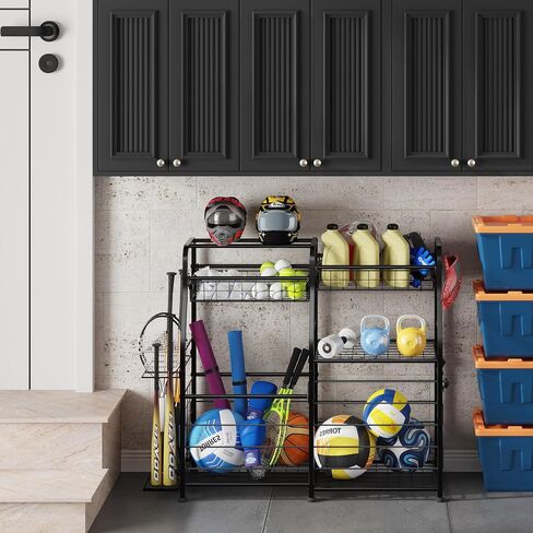 Garage Sports Equipment Organizer with Elastic Rope, Garage Ball Storage with Hooks, Garage Sports Organizer for Sports Gear, Garage Toy Storage, Ball Storage Rack for Garage in Saudi Arabia