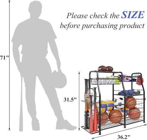 Garage Sports Equipment Organizer with Elastic Rope, Garage Ball Storage with Hooks, Garage Sports Organizer for Sports Gear, Garage Toy Storage, Ball Storage Rack for Garage in Saudi Arabia