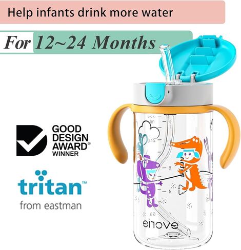كوب إيفوري تريتان المضاد للانسكاب للأطفال مع قش سيليكون، زجاجة مياه مقاومة للانسكاب للأطفال من عمر 1-4 سنوات، 10 أونصة، مقابض قابلة للإزالة، مثالية للمدرسة (الأرنب الوردي) in Kuwait