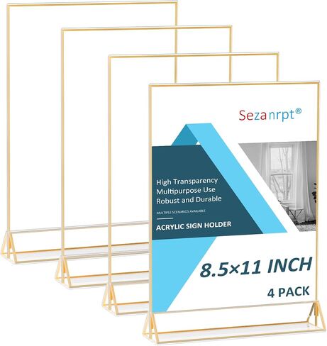 Acrylic Table Numbers Wedding 5x7 Vertical 4 Pack, Acrylic Table Card Holder Gold, Clear Menu Holder for Table Top, Restaurant Retail, Paper Holder, Photo Frame (5x7 - Vertical) in Kuwait