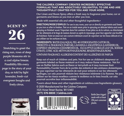 Caldrea Linen and Room Spray Air Freshener, Made with Essential Oils, Plant-Derived and Other Thoughtfully Chosen Ingredients, Lavender Cedar Leaf, 16 oz, 2 Pack in Saudi Arabia