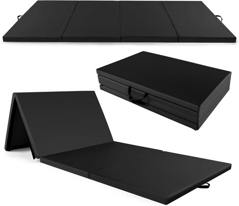 GYMAX Gymnastics Mat, 4' x 10' x 2" Folding Exercise Mat w/Carrying Handles, Hook & Loop Fasteners, Tumbling Mat Waterproof for Yoga, Stretching, Martial Arts, Home Gym in Kuwait