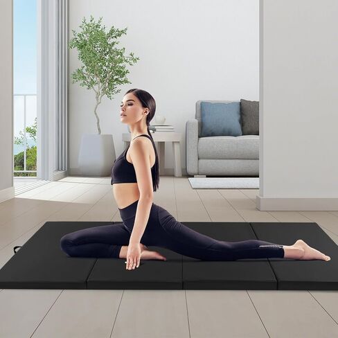 GYMAX Gymnastics Mat, 4' x 10' x 2" Folding Exercise Mat w/Carrying Handles, Hook & Loop Fasteners, Tumbling Mat Waterproof for Yoga, Stretching, Martial Arts, Home Gym in Kuwait