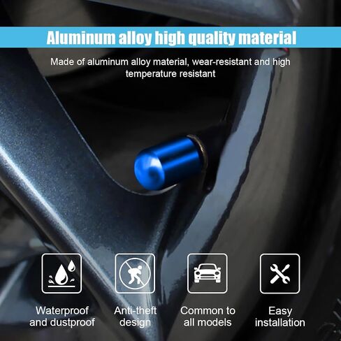 4PCS Metal Tire Valve Stem Caps - Alloy Tire Stem Caps Universal Car Air Caps Cover with Belt O-Ring, Dustproof Valve Stem Covers, Corrosion Resistant Leak-Proof Car Accessories for Most Cars (Black) in Saudi Arabia