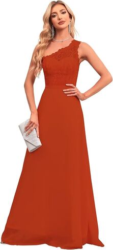 2024 Women’s One Shoulder Bridesmaid Wedding Guests Dresses Long Lace Appliques A-Line Chiffon Prom Dresses with Slit. in Saudi Arabia