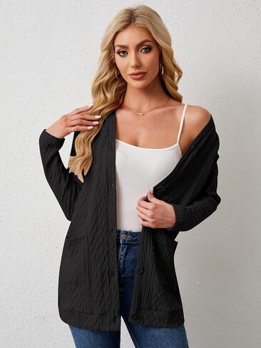 Women's Open Front Cardigan Sweaters Lightweight Casual Long Sleeve Knit Cardigan Button Down Outwear with Pockets in Saudi Arabia