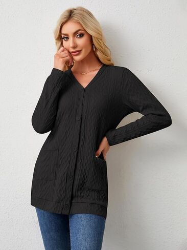 Women's Open Front Cardigan Sweaters Lightweight Casual Long Sleeve Knit Cardigan Button Down Outwear with Pockets in Saudi Arabia
