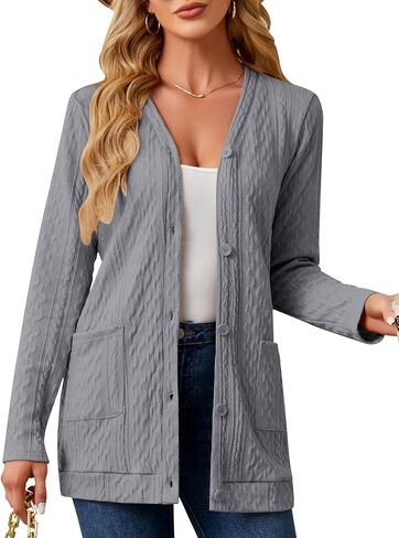 Women's Open Front Cardigan Sweaters Lightweight Casual Long Sleeve Knit Cardigan Button Down Outwear with Pockets in Saudi Arabia