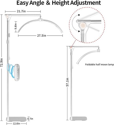 yAyusi Lash Light for Eyelash Tech، مصباح رموش أرضي قابل للطي لوصلات الرموش، تقنية الرموش LED بضوء نصف القمر مع حامل هاتف، ضوء تجميلي خافت للرموش/العناية بالبشرة/الوشم in Saudi Arabia