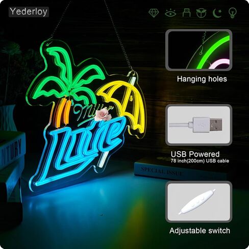 علامة نيون البيرة لديكور الحائط، شجرة النخيل، علامة نيون قابلة للتعتيم، شريط إضاءة LED، علامات نيون، لافتات فنية لمتجر الحانة، رجل الكهف، حفلة نادي بيسترو، مشروبات (أخضر + أزرق + أصفر) in Saudi Arabia