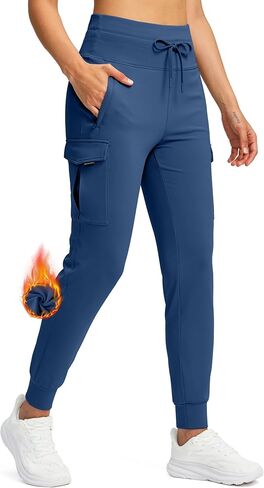 SANTINY Women Fleece Lined Cargo Joggers High Waisted Winter Warm Waterproof Hiking Pants with Zipper Pockets in Kuwait