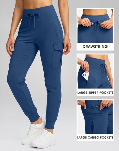 SANTINY Women Fleece Lined Cargo Joggers High Waisted Winter Warm Waterproof Hiking Pants with Zipper Pockets in Kuwait