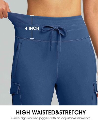 SANTINY Women Fleece Lined Cargo Joggers High Waisted Winter Warm Waterproof Hiking Pants with Zipper Pockets in Kuwait