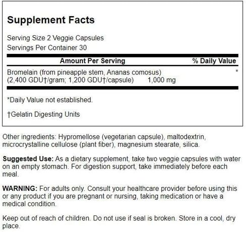 Swanson Maximum Strength Bromelain 1200 Gdu 500 Milligrams 60 Veg Capsules Enzyme in Saudi Arabia