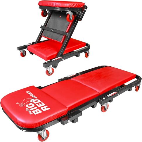 BIG RED Rolling Garage/Shop Creeper: 2-Piece, 36" Padded Mechanic Cart with Headrest and 6 Casters, Red TR7565R-2 Torin in Saudi Arabia