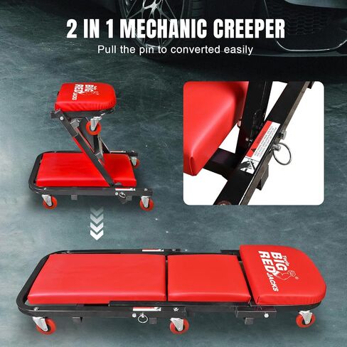 BIG RED Rolling Garage/Shop Creeper: 2-Piece, 36" Padded Mechanic Cart with Headrest and 6 Casters, Red TR7565R-2 Torin in Saudi Arabia