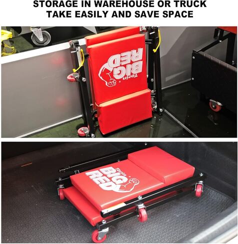 مرآب كبير أحمر/زاحف متجر: قطعتان، عربة ميكانيكية مبطنة مقاس 91.44 سم مع مسند رأس و6 عجلات، أحمر TR7565R-2 تورين in Kuwait