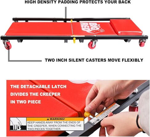 مرآب كبير أحمر/زاحف متجر: قطعتان، عربة ميكانيكية مبطنة مقاس 91.44 سم مع مسند رأس و6 عجلات، أحمر TR7565R-2 تورين in Kuwait