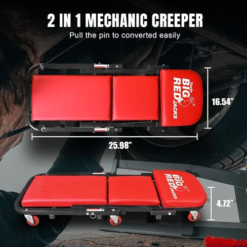 BIG RED Rolling Garage/Shop Creeper: 2-Piece, 36" Padded Mechanic Cart with Headrest and 6 Casters, Red TR7565R-2 Torin in Saudi Arabia
