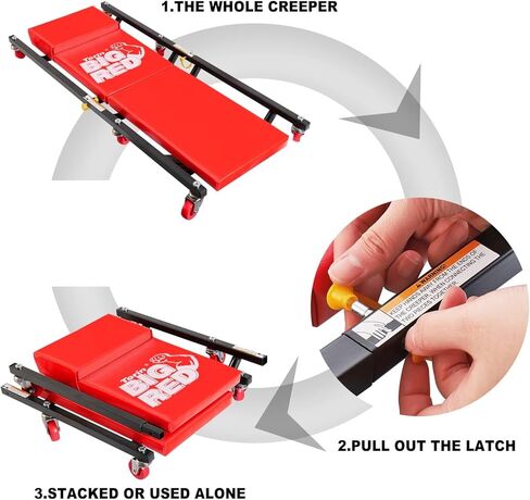 مرآب كبير أحمر/زاحف متجر: قطعتان، عربة ميكانيكية مبطنة مقاس 91.44 سم مع مسند رأس و6 عجلات، أحمر TR7565R-2 تورين in Kuwait