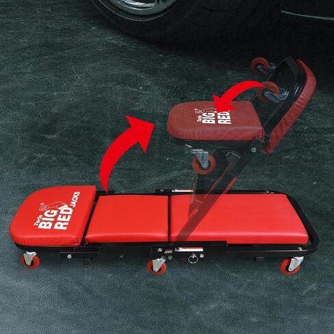 BIG RED Rolling Garage/Shop Creeper: 2-Piece, 36" Padded Mechanic Cart with Headrest and 6 Casters, Red TR7565R-2 Torin in Saudi Arabia
