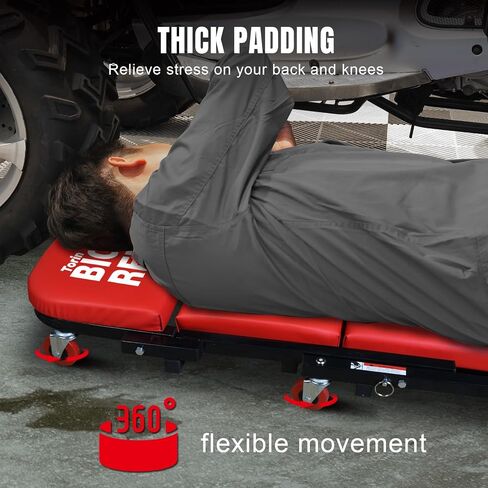 BIG RED Rolling Garage/Shop Creeper: 2-Piece, 36" Padded Mechanic Cart with Headrest and 6 Casters, Red TR7565R-2 Torin in Saudi Arabia